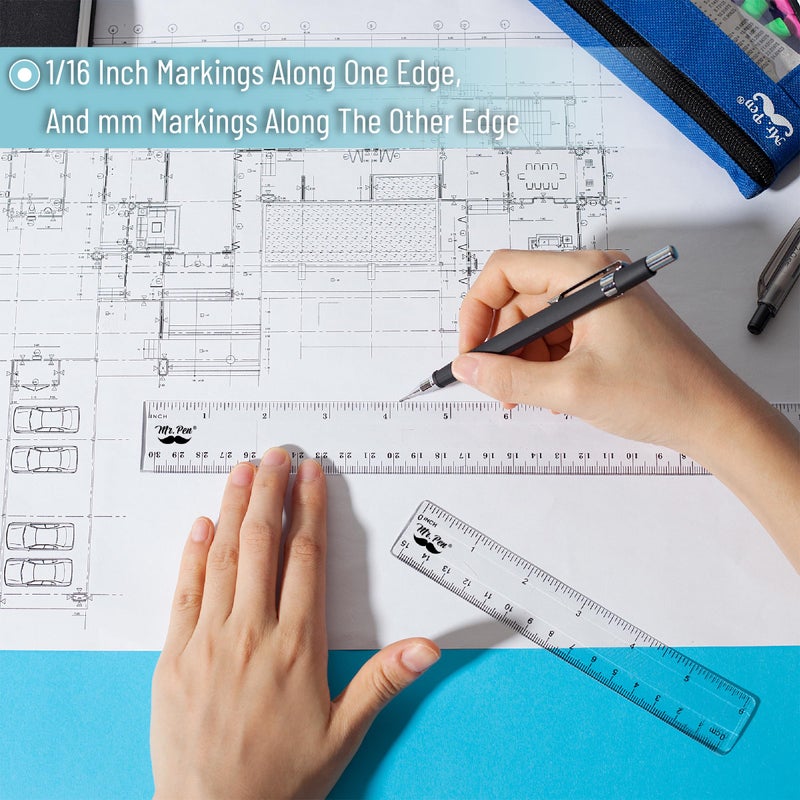 Mr. Pen- Ruler, 24 Pc Rulers (12"",6""), Clear, Plastic, Drafting Tools, Inches and Centimeters - Image 4